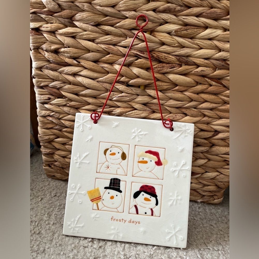 Hallmark Snowman FROSTY DAYS Ceramic Ornament Wall Tile Trivet Christmas NWOB